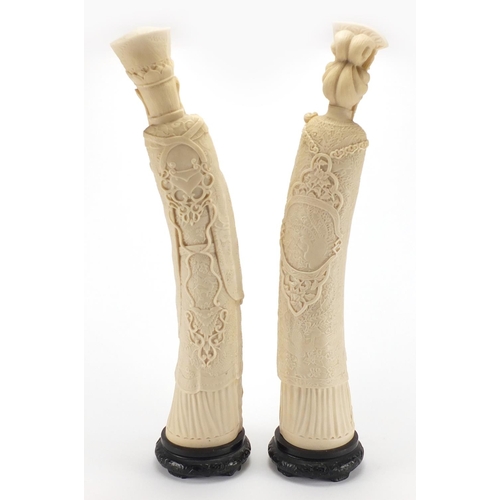 2244 - Large pair of Oriental tusk style figural carvings, each 60cm high