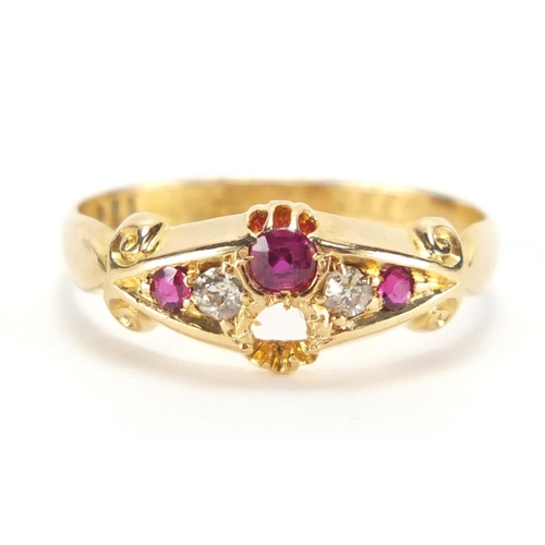 2785 - 18ct gold ruby and diamond ring, A. Bros Birmingham 1907, size M, approximate weight 2.2g