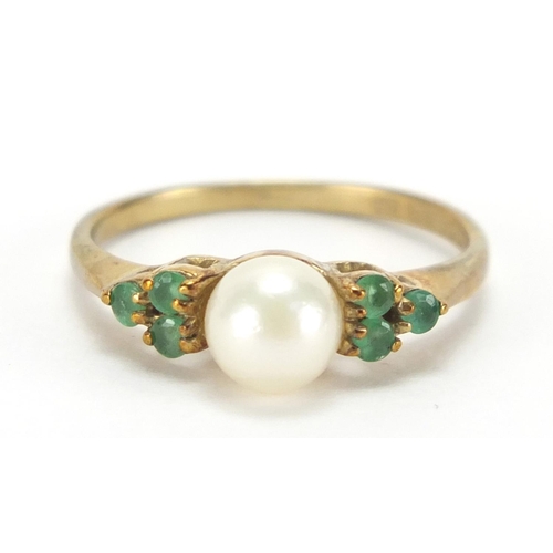 2752 - 9ct gold pearl and green stone ring, size L, approximate weight 1.8g