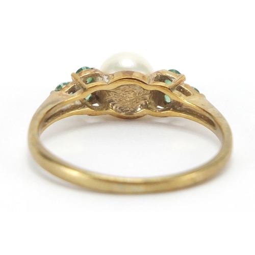 2752 - 9ct gold pearl and green stone ring, size L, approximate weight 1.8g