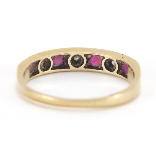 2689 - 9ct gold diamond and garnet half eternity ring, size K,  approximate weight 1.5g