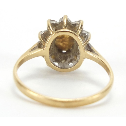 2695 - 9ct gold opal and clear stone flower head ring, size M, approximate weight 1.8g