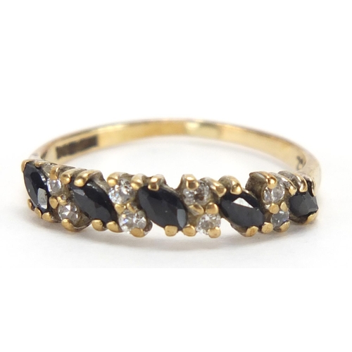 2761 - 9ct gold sapphire and cubic zirconia half eternity ring, size N, approximate weight 1.5g