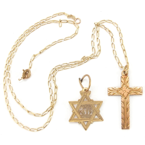 2632 - Two 9ct gold necklaces with pendants, including a cross and star, approximate weight 5.5g