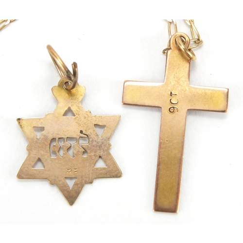 2632 - Two 9ct gold necklaces with pendants, including a cross and star, approximate weight 5.5g