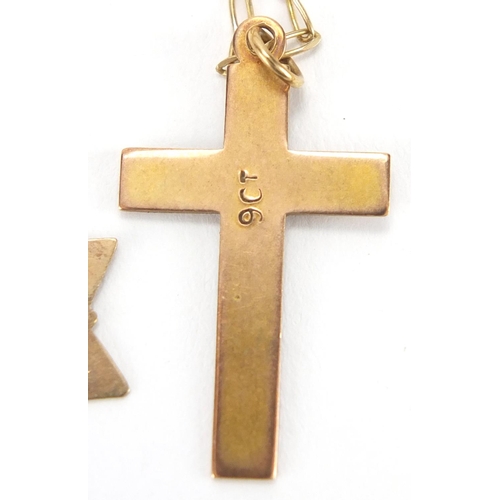 2632 - Two 9ct gold necklaces with pendants, including a cross and star, approximate weight 5.5g