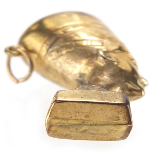 2648 - 9ct gold Egyptian bust charm, 2.2cm high, approximate weight 2.0g