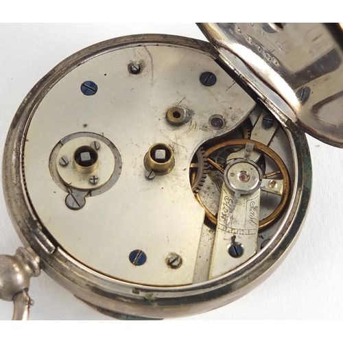 2766 - Gentleman's silver open face pocket watch, on a graduated silver watch chain and a silver pocket wat... 