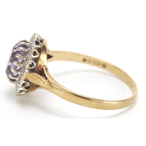 2680 - 9ct gold amethyst and diamond ring, size T, approximate weight 3.3g