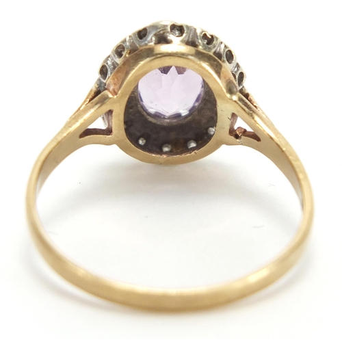 2680 - 9ct gold amethyst and diamond ring, size T, approximate weight 3.3g