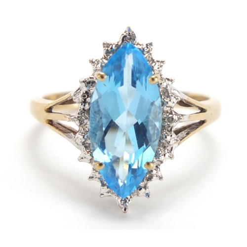 2774 - 9ct gold blue stone and diamond ring, size O, approximate weight 2.8g