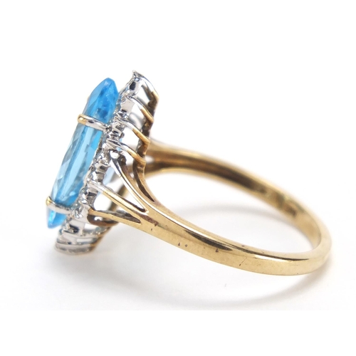 2774 - 9ct gold blue stone and diamond ring, size O, approximate weight 2.8g