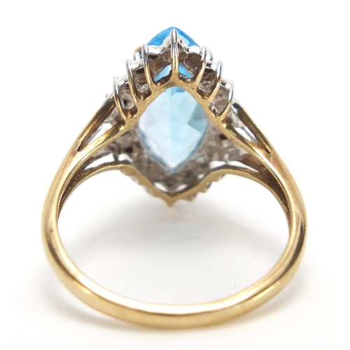 2774 - 9ct gold blue stone and diamond ring, size O, approximate weight 2.8g