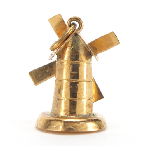 2656 - 9ct gold windmill charm, 1.5cm high, approximate weight 0.8g