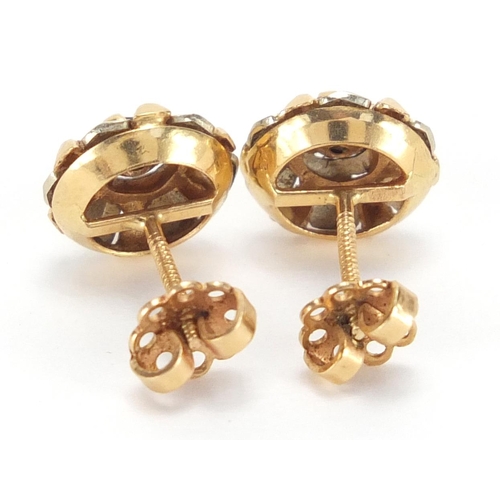 2715 - Pair of unmarked gold clear stone earrings, with screw backs, approximate weight 3.4g