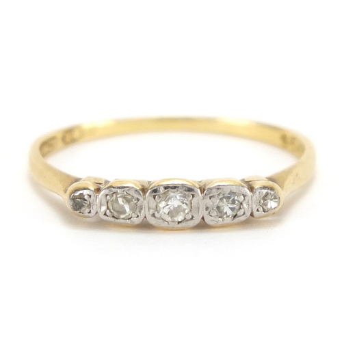 2671 - 18ct gold diamond five stone ring, size N, approximate weight 1.6g