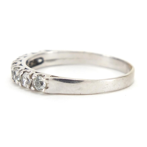 2691 - White metal clear stone, half eternity ring, 18k, size O, approximate weight 1.9g