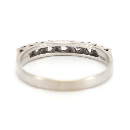 2691 - White metal clear stone, half eternity ring, 18k, size O, approximate weight 1.9g