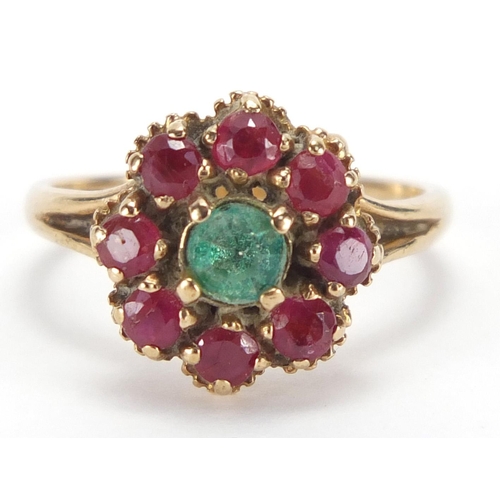 2794 - 9ct gold ruby and green stone ring, size M, approximate weight 3.5g