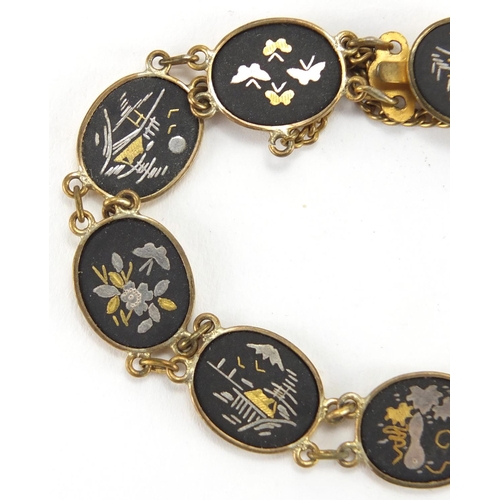 2719 - Japanese Damascene bracelet, with 24ct gold and silver inlay, 18cm in length