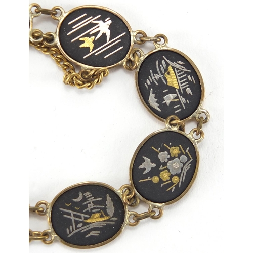 2719 - Japanese Damascene bracelet, with 24ct gold and silver inlay, 18cm in length