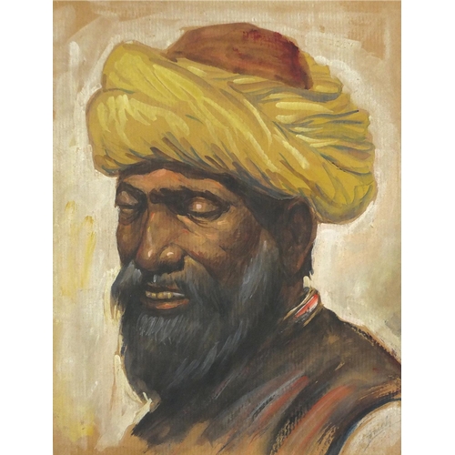 1347 - Portrait of an Arab's head, gouache on paper, mounted and framed, 24cm x 18.5cm