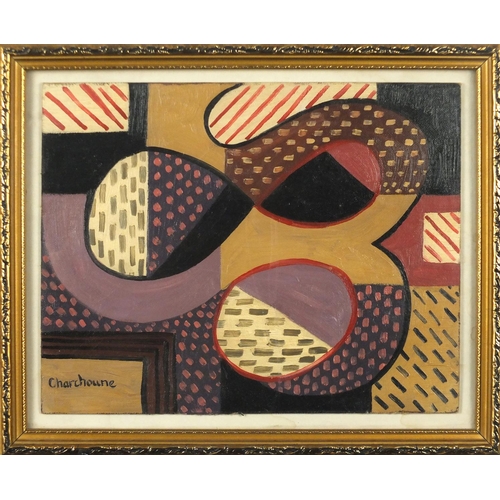 1358 - Abstract composition, oil on board, bearing a signature probably Charchoune, mounted and framed , 30... 