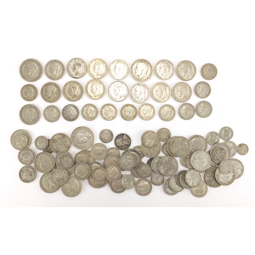 244 - British pre decimal pre 1947 coinage including florins and shillings, approximate weight 690.0g