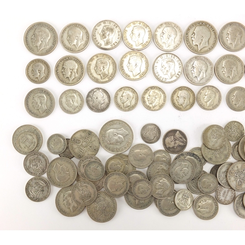 244 - British pre decimal pre 1947 coinage including florins and shillings, approximate weight 690.0g