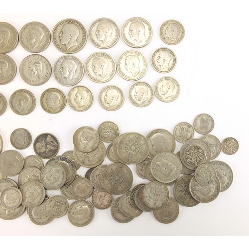 244 - British pre decimal pre 1947 coinage including florins and shillings, approximate weight 690.0g