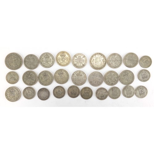 244 - British pre decimal pre 1947 coinage including florins and shillings, approximate weight 690.0g