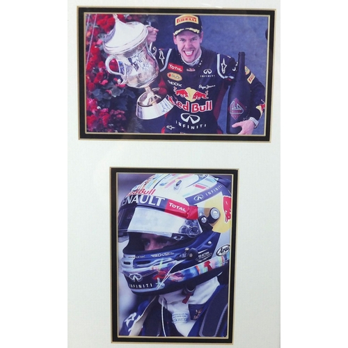 2243 - Sebastian Vettel 3D framed display, part of wing and sign together with another display, the largest... 