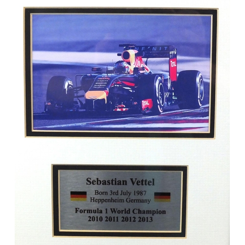 2243 - Sebastian Vettel 3D framed display, part of wing and sign together with another display, the largest... 