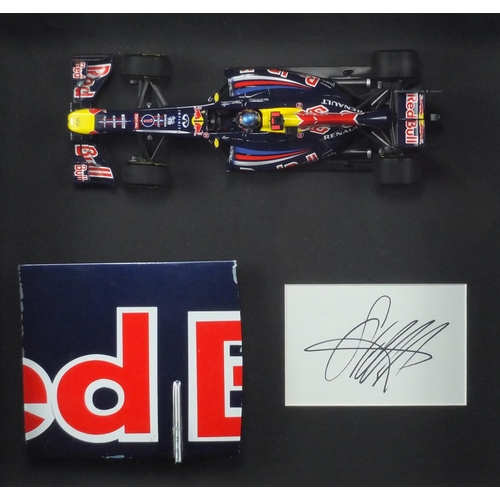 2243 - Sebastian Vettel 3D framed display, part of wing and sign together with another display, the largest... 