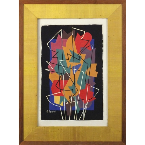 2490 - Abstract composition geometric shapes, oil on paper, bearing a signature G Severini, mounted and fra... 