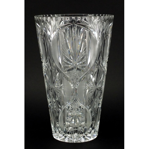 2246 - Large good quality cut glass vase, with flower head motifs, 28cm high