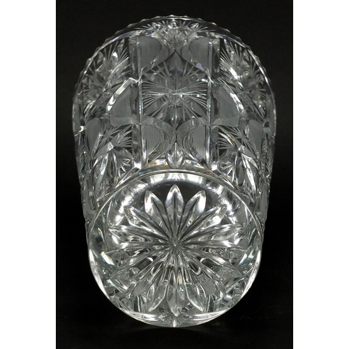 2246 - Large good quality cut glass vase, with flower head motifs, 28cm high