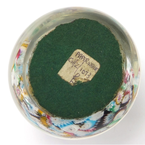 2431 - ** DESCRIPTION AMENDED 17/8 ** Millefiori glass paperweight, inscribed paper label to the base, 6.5c... 