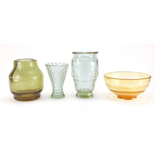 2403 - Four pieces of Whitefriars glassware, three from The Wealdstone Collection, two designed by J H Hoja... 