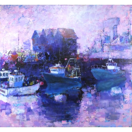 2152 - Tony Oldacre - Evening reflections, mixed media on board, label verso, 103cm x 93cm