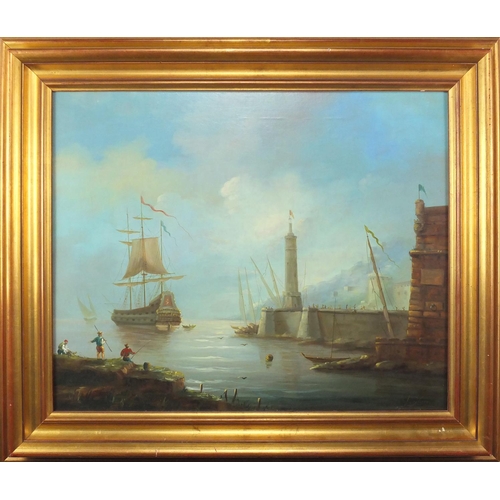 2368 - Continental harbour, Old Master style oil on canvas, bearing a signature L Dlanco, framed, 60cm x 49... 