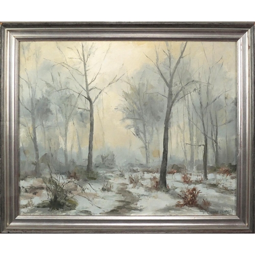 2356 - Brian Bennett - Winter woodlands, oil on canvas, inscribed verso, framed, 50cm x 40cm