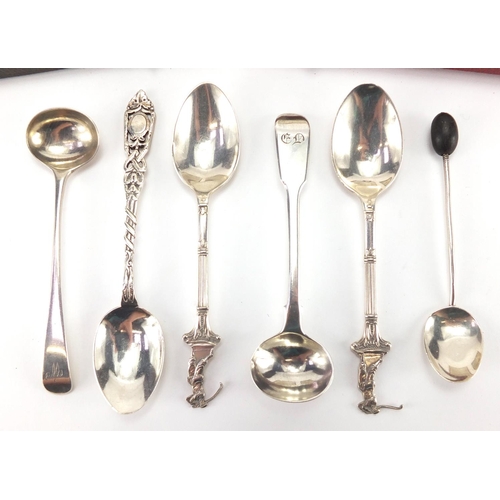 2543 - Silver spoons including two cased sets of six teaspoons and two Georgian mustard spoons, various hal... 