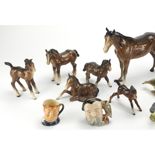 2471 - Collectable china including Beswick horses, Royal Doulton miniature Toby jugs and Beswick birds, the... 