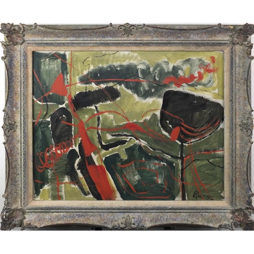 2459 - Abstract composition, oil on canvas, bearing an indistinct signature and inscription verso, mounted ... 