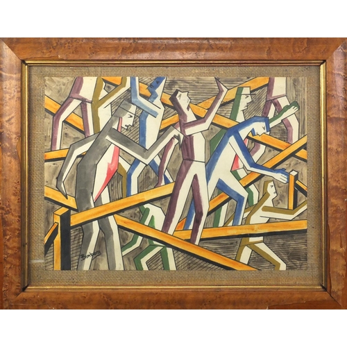 2353 - Abstract composition geometric figures, ink and watercolour, bearing a signature Bomberg, mounted an... 