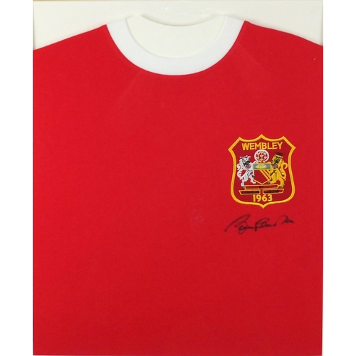 2221 - Manchester United 1963 football jersey, signed by Sir Bobby Charlton, mounted and framed, 48.5cm x 3... 