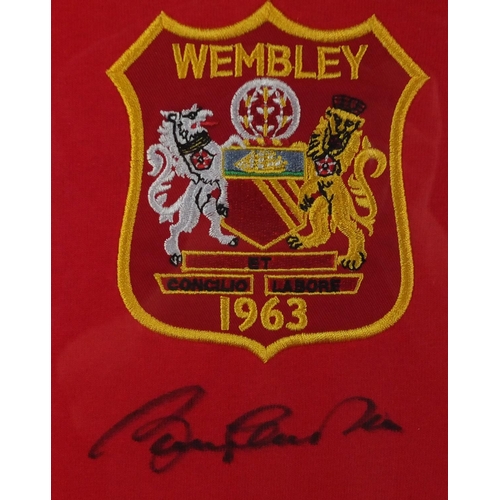 2221 - Manchester United 1963 football jersey, signed by Sir Bobby Charlton, mounted and framed, 48.5cm x 3... 