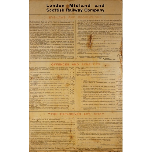 163 - Vintage London, Midland and Scottish Railway Company Bye Laws and Regulations poster, published M Co... 