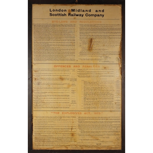 163 - Vintage London, Midland and Scottish Railway Company Bye Laws and Regulations poster, published M Co... 